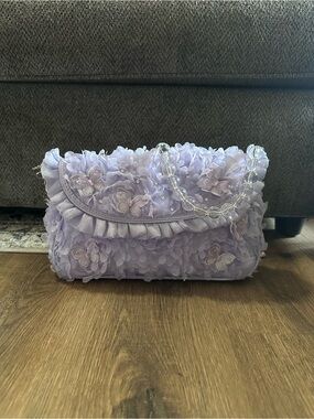Loungefly Wicked Glinda Ruffle Butterfly Lavender Floral Appliqué Crossbody Bag